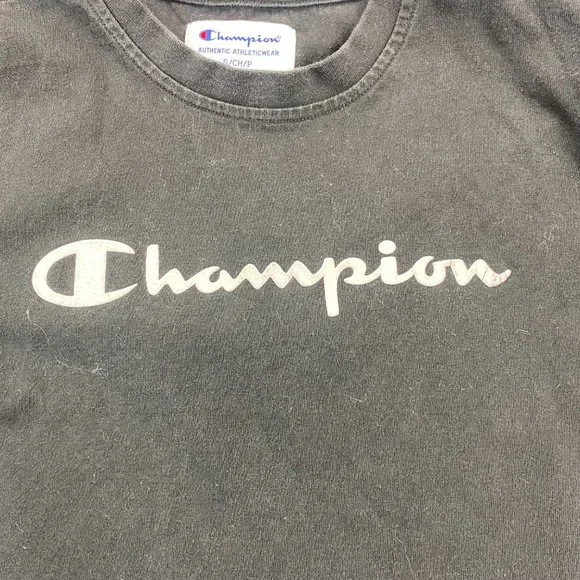 Champion Shirt Men Small S Black Long Sleeve T-Shirt Spell Out Activewear Sports - Picture 2 of 8